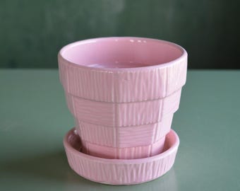 Beautiful Pink McCoy Basketweave Pottery, Planter, Vintage McCoy Planter, McCoy Planter, McCoy Planters, Mccoy