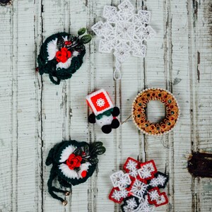 Vintage Christmas Ornaments, Set of 6, Yarn Ornaments, Vintage Ornaments, Vintage Christmas Handmade Ornaments, Vintage Yarn Ornaments