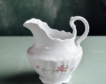 Vintage Semi-Porcelain Floral Creamer Pitcher, English Roses Gravy Boat