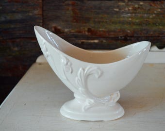 Mid-Century Pottery Planter, Beige Cream Vintage Planter