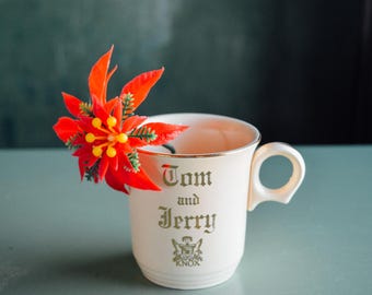 Vintage Christmas Milk Glass Tom & Jerry Mug, Vintage Tom and Jerry Cup