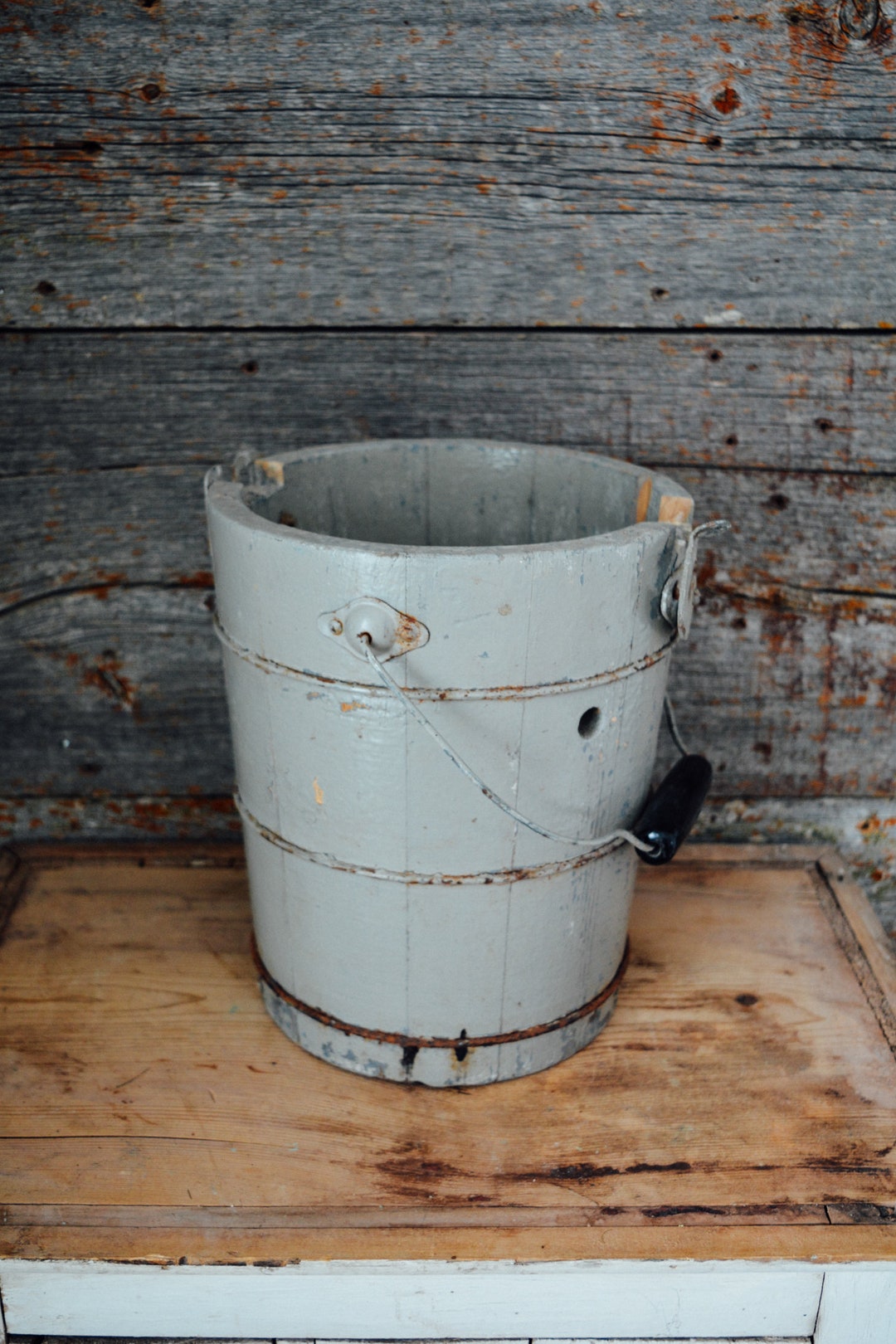 Antique Ice Cream Bucket, Grey Ice Cream Bucket, Ice Cream Bucket