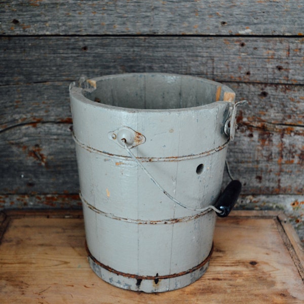 Antique Ice Cream Bucket, Grey Ice Cream Bucket, Ice Cream bucket, Farmhouse Decor, Vintage Ice Cream Bucket, Grey Ice Cream Bucket