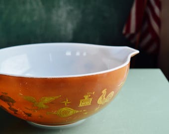 Vintage Heritage Brown Pyrex Bowl 4 quart, Pyrex Bowl 444, Americana Pyrex,, Pyrex, Vintage Kitchen, Heritage Bowl