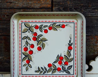 Vintage Maxey Tray with Cherry Raspberry design, Vintage Tray