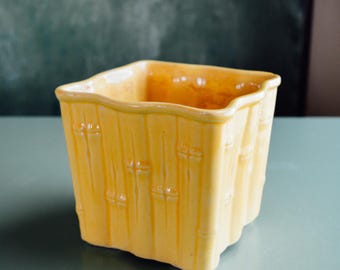 McCoy Yellow McCoy USA Bamboo Square Planter, Vintage USA Planter, Yellow Bamboo