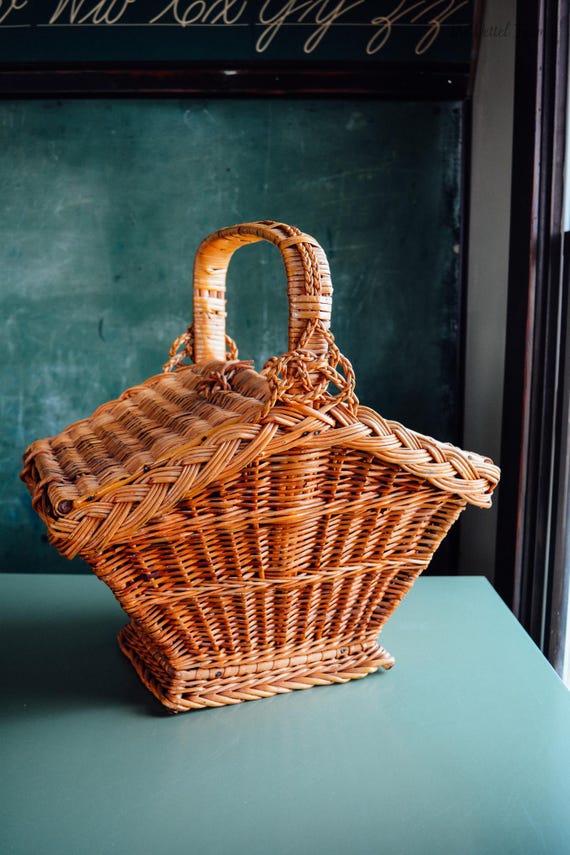 Vintage Wicker Picnic Basket, Wicker Basket, Vintage Basket, Basket