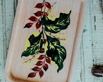 Vintage blikken dienbladen met bloemen, set van 6, decoratieve dienbladen
