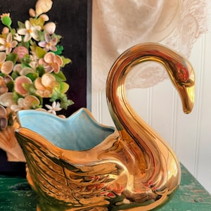 Vintage MCM Swan with Gold and Turquoise