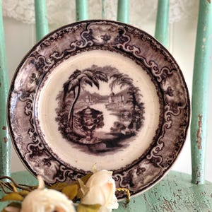 Antique 1880s Podmore Walker & Co. Mulberry Transferware Plate