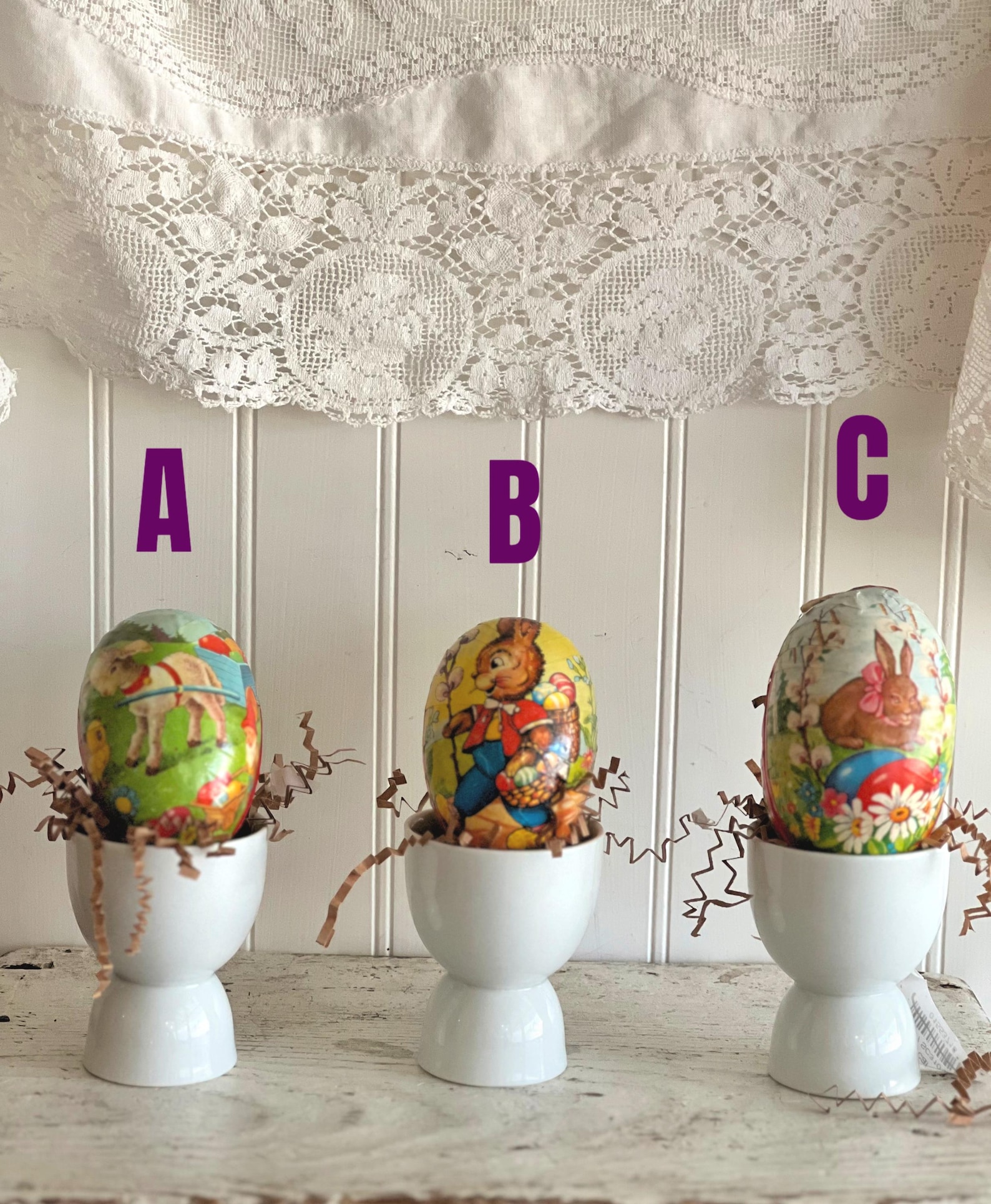 Antique German Paper Mache Easter Eggs | Candy Containers (4