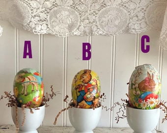 Antique German Paper Mache Easter Eggs | Candy Containers (4" H x 2.75" W)
