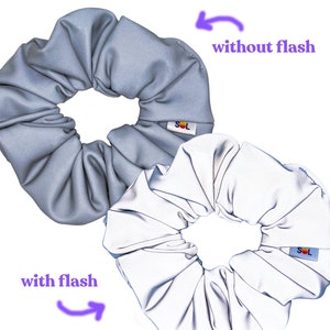 Reflective Silver Scrunchie - Light Reactive | light reflecting hair scrunchie, high visibility, bright white with flash, paparazzi fabric