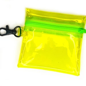 Zipper Coin Pouch Fluorescent Yellow Vinyl | Clip-on Zip Pouch, Keychain Pouch with Clasp, Small Zip Wallet, Small Zipper Pouch, Coin Purse
