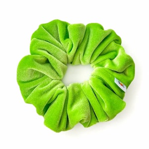 Lime Green Velvet Scrunchie | lush stretch velvet, bright lime green colorful, hair accessory