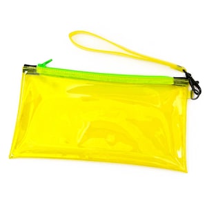 Durchsichtig Neon Gelb Handgelenk Tasche Lime Grün Reißverschluss | transparente Federmäppchen Clutch, klare Tasche, Make-up-Kosmetiktasche, Konzertreisetasche