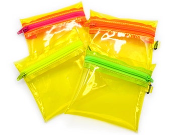 Zipper Coin Pouch Clear Yellow Vinyl - Choose your neon zipper color! | Clip-on Zip Pouch, Small Zip Wallet, Small Zipper Pouch, Coin Purse