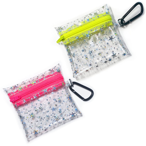 Zipper Coin Pouches Clear Vinyl Iridescent Holographic Stars Zip