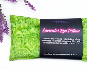 Lavender Eye Pillow for Meditation, Relaxation, Aromatherapy, Heating Pad | yoga prop eye pillow, washable cover pillowcase, lime green