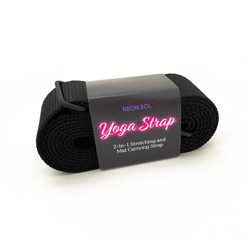 Black Yoga Mat Strap 2-in-1 Mat Carrying Stretching Strap Yoga Accessory Prop with Elastic Wrap, Adjusts to Fit All Mats image 2