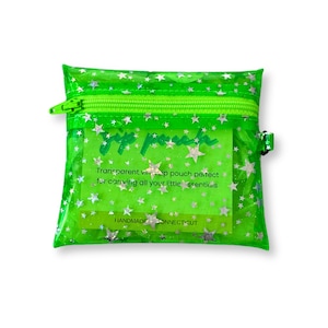 Monedero verde con estrellas holográficas con purpurina, bolsa con cremallera pequeña de color verde neón, llavero, monedero, mini mosquetón opcional