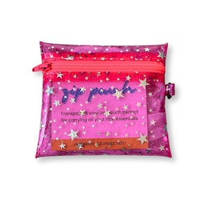 Roze muntzakje holografische glittersterren, neonroze rits | klein zakje met rits, sleutelhangerzakje, portemonnee, optionele mini-karabijnhaak