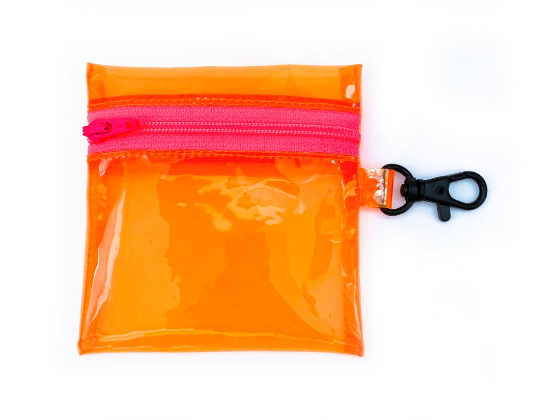 Zipper Coin Pouch Neon Hot Orange Vinyl Clipon Zip Pouch Etsy