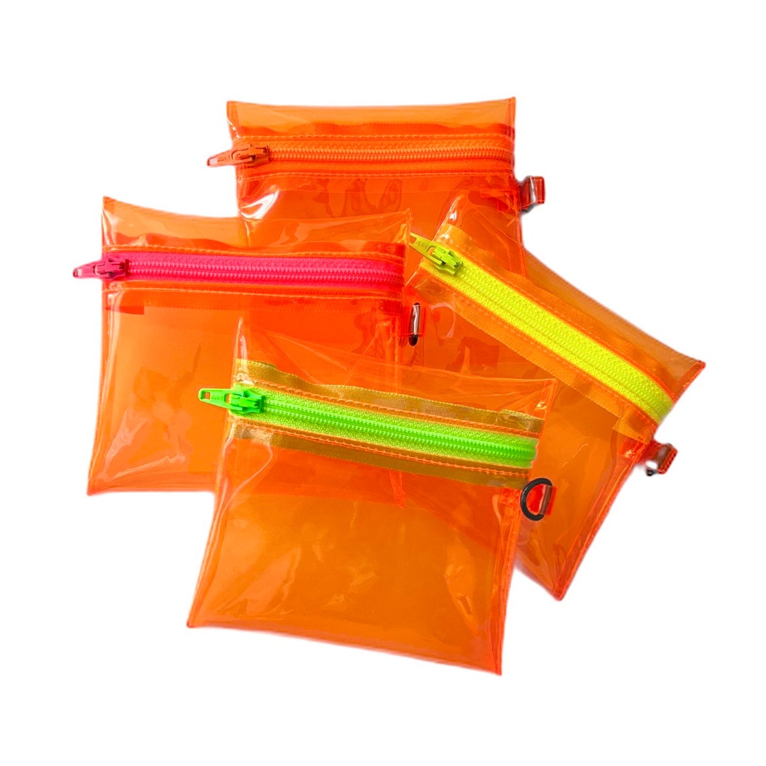 Zipper Coin Pouch Neon Orange Vinyl Choose Your Zipper Color Clipon