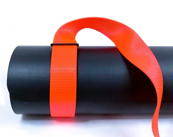 Yoga Mat Strap Hot Orange 2-in-1 Mat Carrying Stretching Strap | Yoga Prop, Yoga Accessory, Elastic Wrap, Adjustable to Fit Any Mat