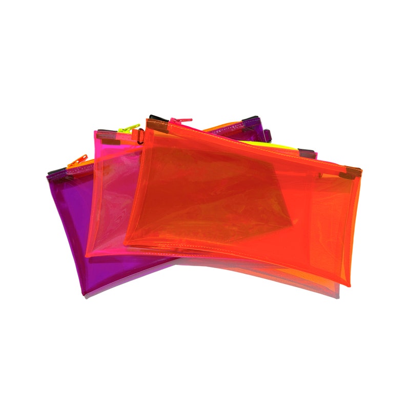 Clear Neon Pink Wristlet Pouch Fluorescent Yellow Zipper Transparent