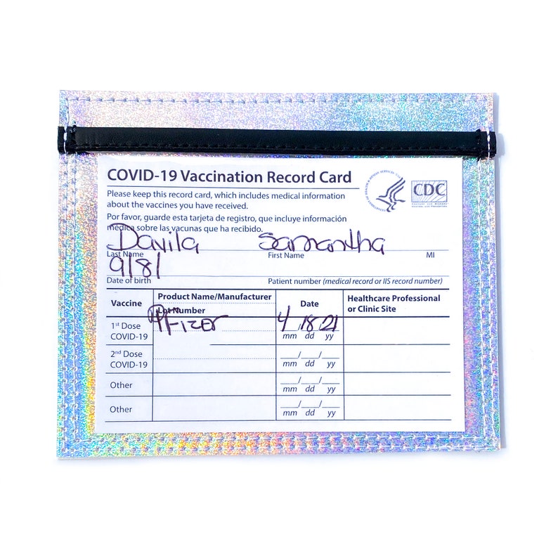 Vaccine Card Holder Sleeve Silver Holographic Vinyl vaccination card cover, vaccine card protector, ID cardholder, holographic card case image 2