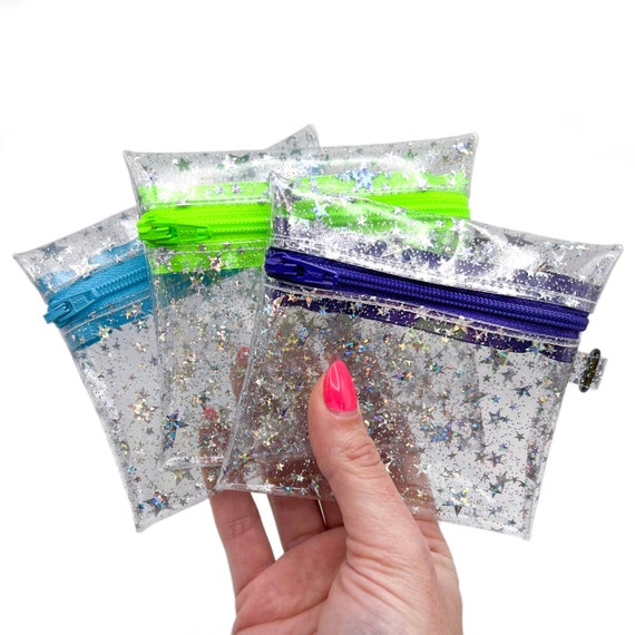 Clear Coin Pouch Holographic Glitter Stars Neon Zipper Zip Pouch