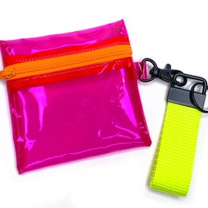 Muntenzakje met rits neon felroze vinyl | Clip-on ritszakje, sleutelhangerzakje met sluiting, kleine portemonnee met rits, klein ritszakje, portemonnee