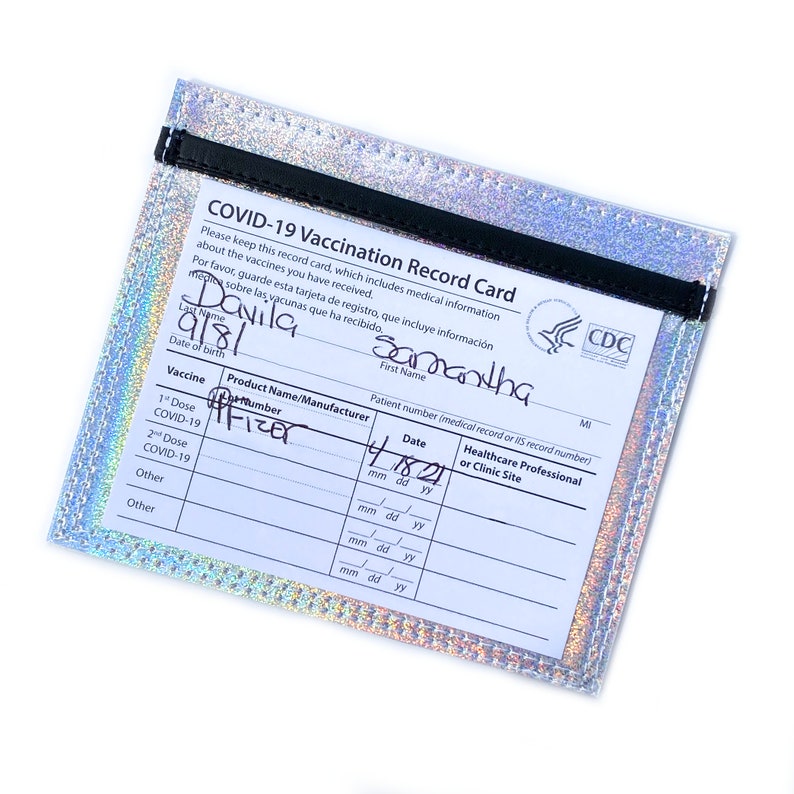 Vaccine Card Holder Sleeve Silver Holographic Vinyl vaccination card cover, vaccine card protector, ID cardholder, holographic card case image 3