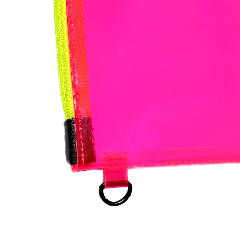 Clear Neon Pink Wristlet Pouch Fluorescent Yellow Zipper Transparent