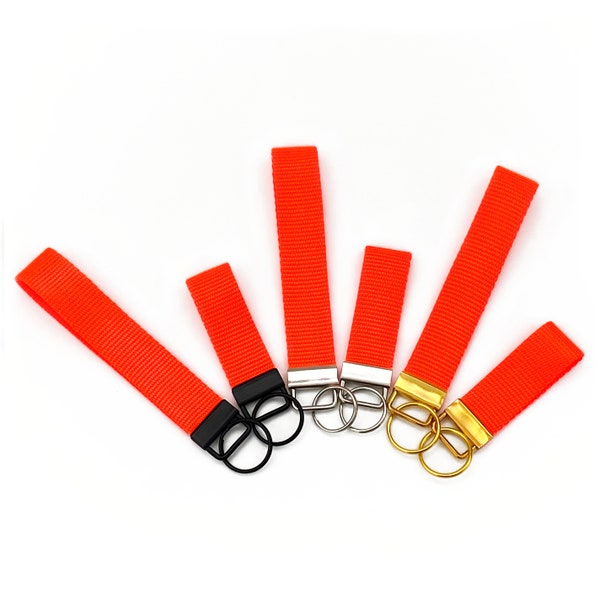 Neon Hot Orange Key Fob Wristlet - 3" or 5.5" - Optional Swivel Clasp