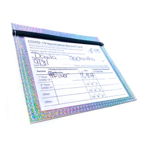 Vaccine Card Holder Sleeve Silver Holographic Vinyl vaccination card cover, vaccine card protector, ID cardholder, holographic card case image 1