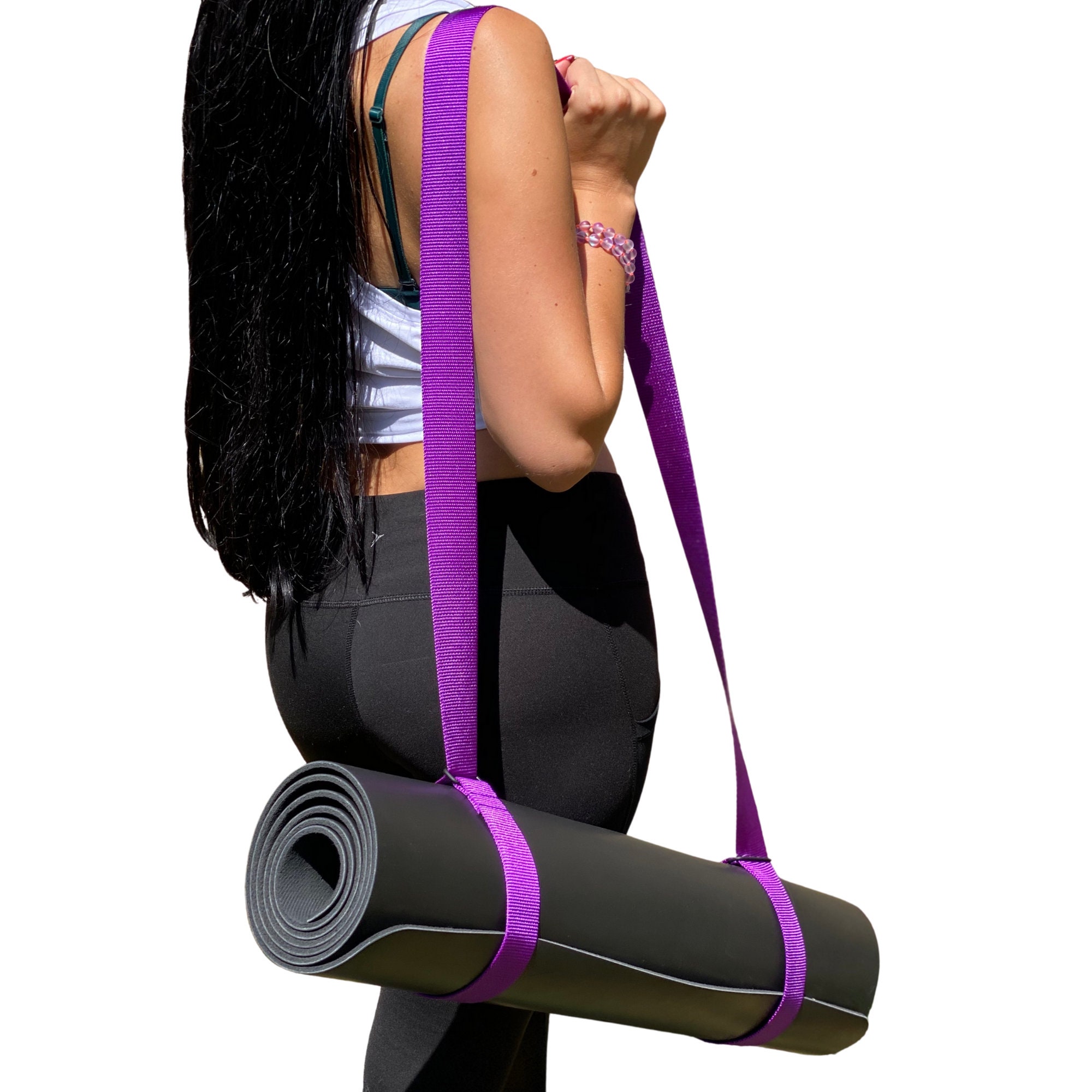 UEIOAVL Sangle Yoga Coton Noir - Sangle Tapis Yoga Réglable | Accessoire Yoga Transport