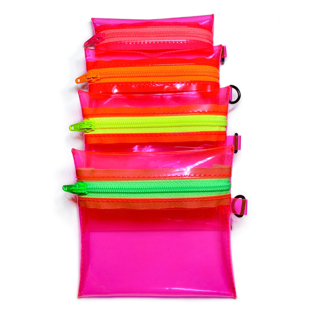 Zipper Coin Pouch Neon Hot Pink Vinyl Choose Your Zipper Color Clipon