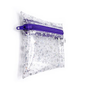 Porte-monnaie à fermeture éclair violet, étoiles holographiques irisées en vinyle transparent | Pochette porte-clés, petit portefeuille zippé, petite pochette à fermeture éclair, porte-monnaie