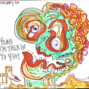 Talkative Zombie Art Print: Colorful Marker Illustration