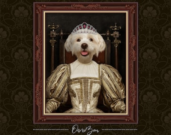 Custom Queen Pet Portrait . Renaissance Pet Portrait . Classic and Royal Pet Portrait . Renaissance Queen Portrait . Animal Portrait . QV2