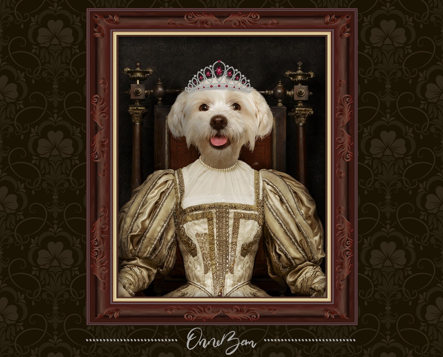 Custom Queen Pet Portrait . Renaissance Pet Portrait . Classic and Ro…