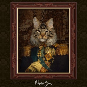 Custom Renaissance Military Pet Portrait | Custom Cat Portrait | Royal and Classic Pet Portrait | Unique Gift | Funny Gift | MV2