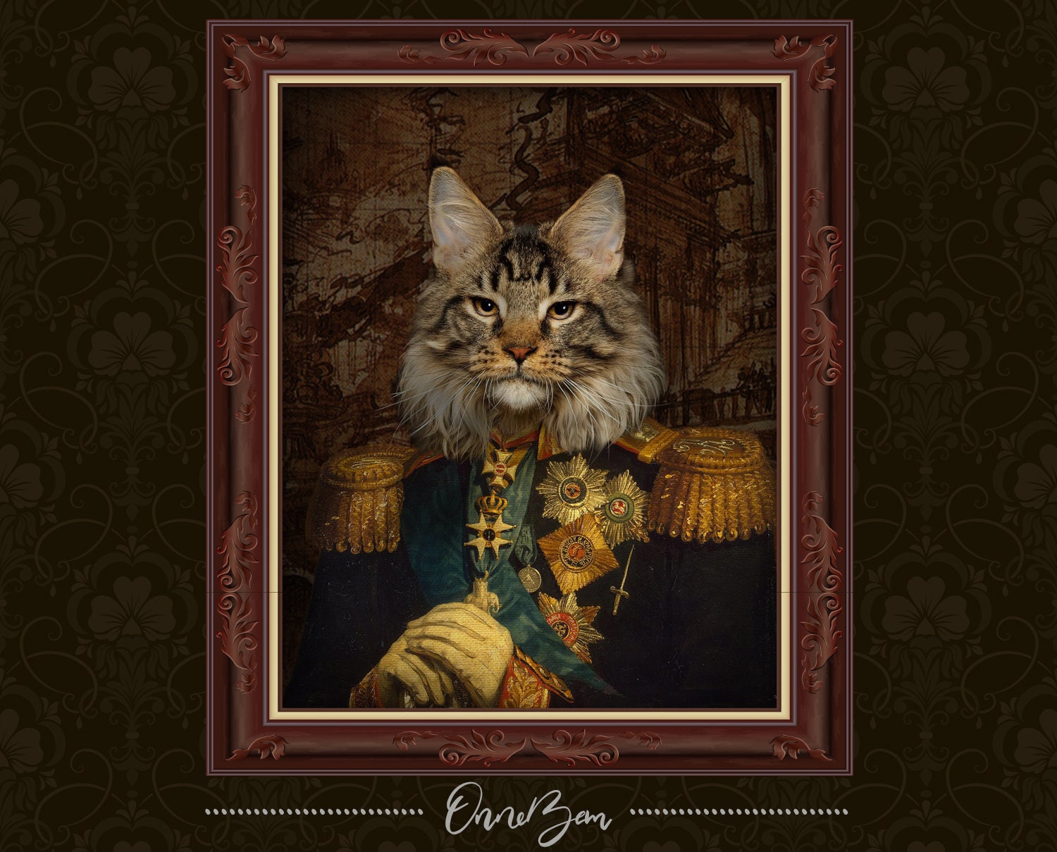 Custom Renaissance Military Pet Portrait | Custom Cat Portrait | Roya…