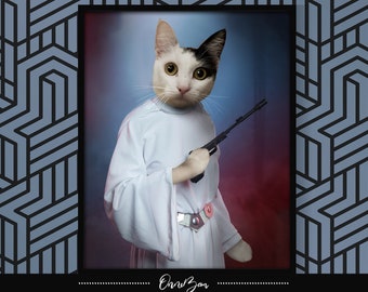 Custom Pet Portrait . Custom Star Wars Pet Portrait . Leia Star Wars Portrait . Leia Costume Pet Portrait . Custom Cat Portrait . SW6