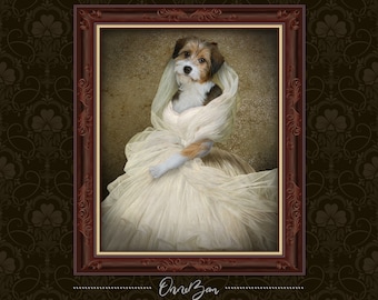 Royal Wedding Dress Pet Portrait . Custom Pet Portrait . Renaissance Wedding Dress Pet Portrait . Classic Wedding Dress . RD1
