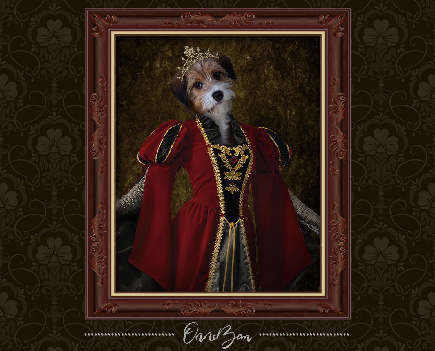 Custom Pet Portrait . Pet Memorial . Queen Portrait . Pet in Queen Dr…
