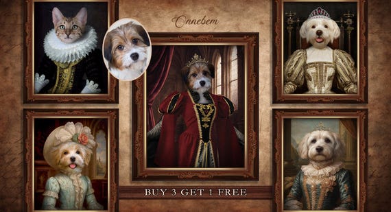 Custom Pet Portrait . Pet Memorial . Queen Portrait . Pet in Queen Dress . Renaissance Queen Pet Portrait . Custom Pet Painting . Q4