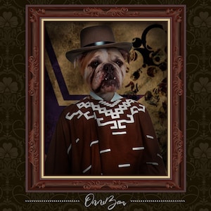 Custom Pet Portrait in Cowboy Costume . Custom Pet Cowboy Portrait . Custom Cowboy Portrait . Funny Pet Portrait . Unique Pet Portrait . CV1